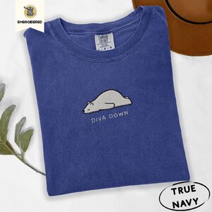 True Navy Diva Down Polar Bear Embroidered T-Shirt