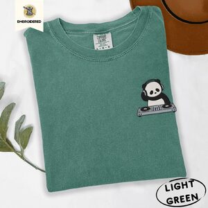 Light Green DJ Panda Embroidered T-Shirt