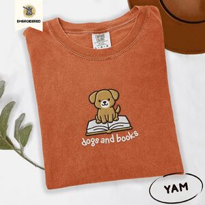 Yam Dogs and Books Embroidered T-Shirt