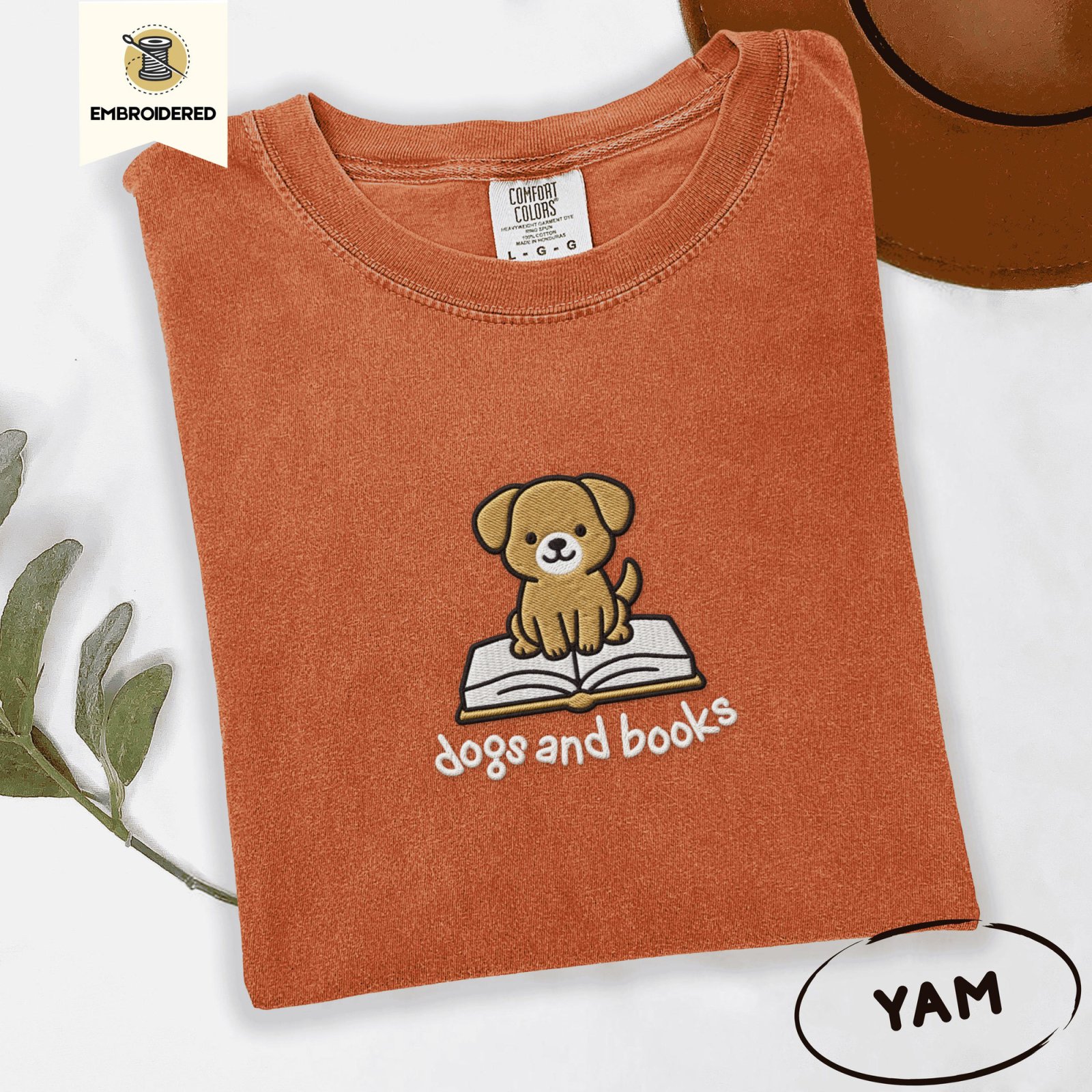 Yam Dogs and Books Embroidered T-Shirt