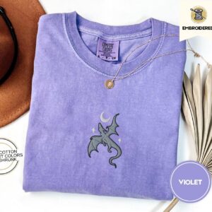 Flat lay of the Dragon and Crescent Moon Embroidered T-Shirt