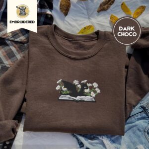 Dark Chocolate Dragon And Daisies Book Embroidered Sweatshirt