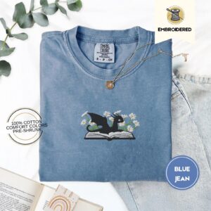 Flat lay of the Dragon and Daisies Embroidered T-Shirt