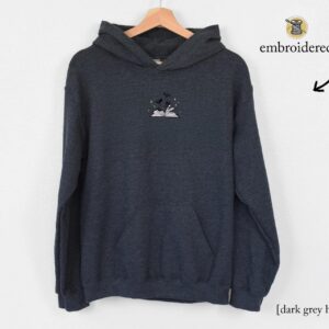 Dark Heather Dragons and Open Book Embroidered Hoodie