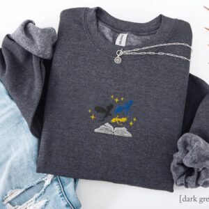 Dark Heather Dragons and Open Book Embroidered Sweatshirt