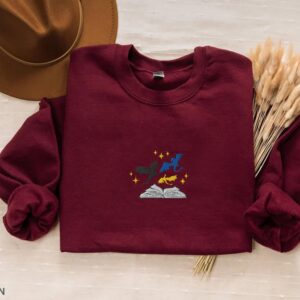 Maroon Dragons and Open Book Embroidered Sweatshirt