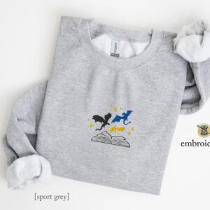 Sport Grey Dragons and Open Book Embroidered Sweatshirt