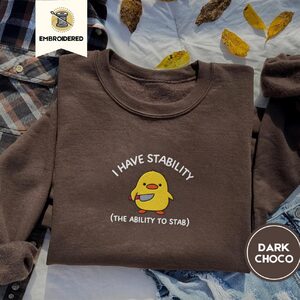 Dark Chocolate Duck With Knife Embroidered Sweatshirt