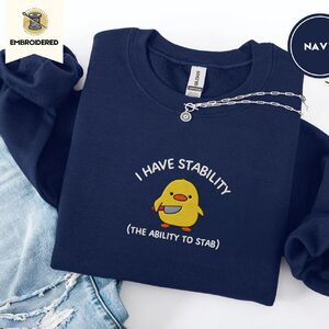 Navy Duck With Knife Embroidered Sweatshirt
