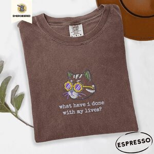 Espresso Existential Cat Embroidered T-Shirt