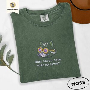 Moss Existential Cat Embroidered T-Shirt