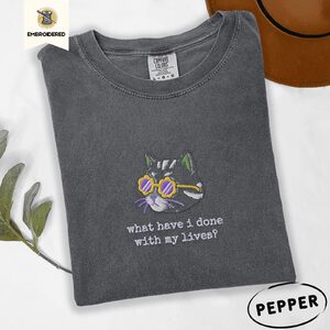 Pepper Existential Cat Embroidered T-Shirt