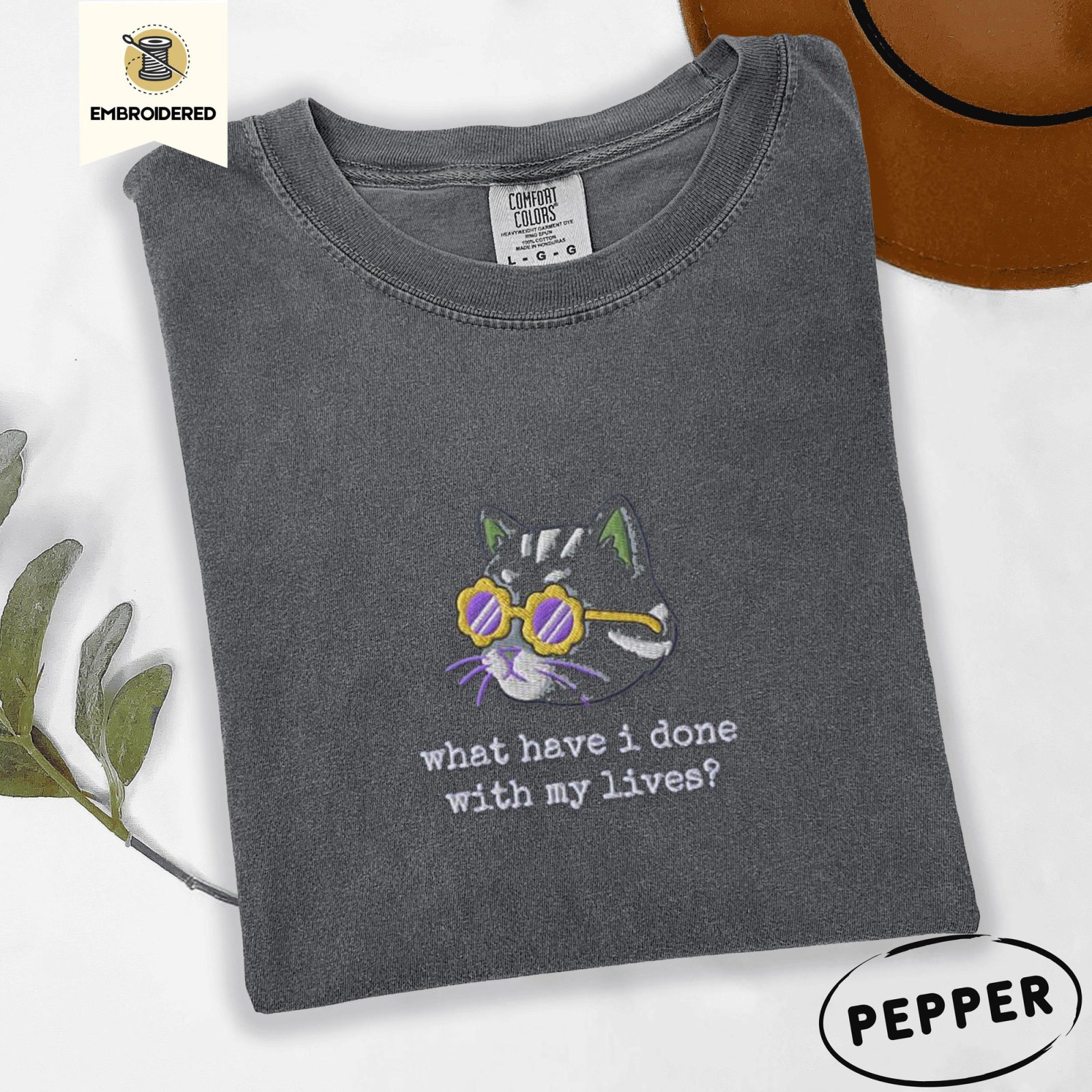 Pepper Existential Cat Embroidered T-Shirt