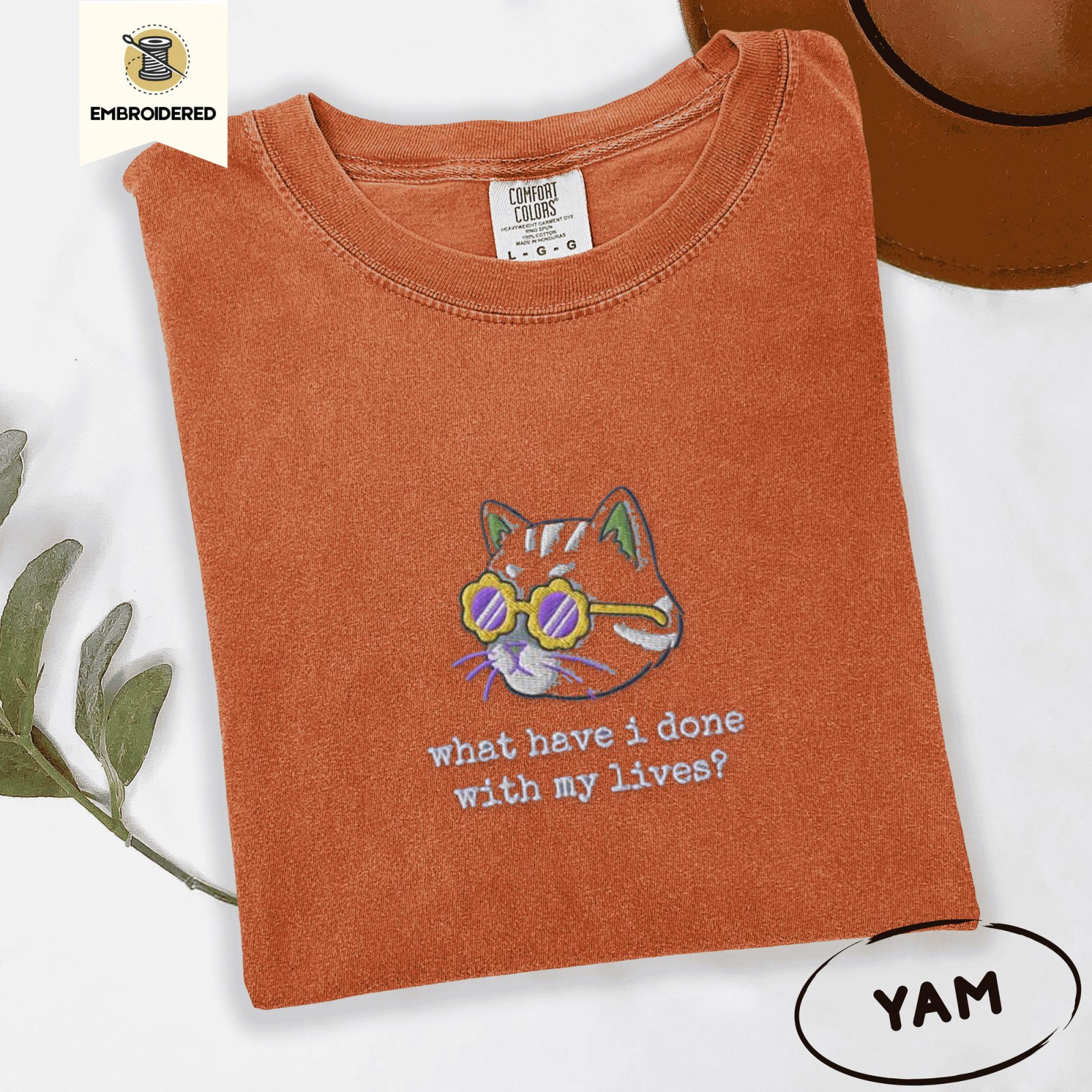 Yam Existential Cat Embroidered T-Shirt