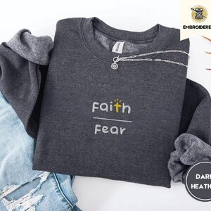 Dark Heather Faith Over Fear Embroidered Sweatshirt