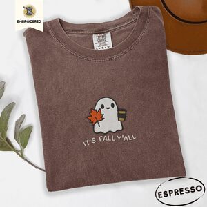 Espresso Fall Coffee Ghost Embroidered T-Shirt