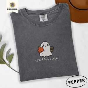 Pepper Fall Coffee Ghost Embroidered T-Shirt