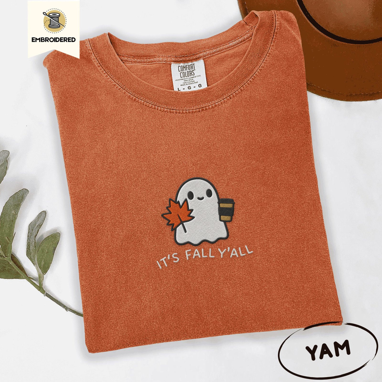 Yam Fall Coffee Ghost Embroidered T-Shirt