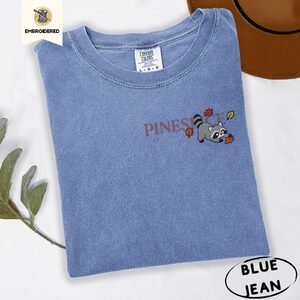 Blue Jean Fall Raccoon Embroidered T-Shirt