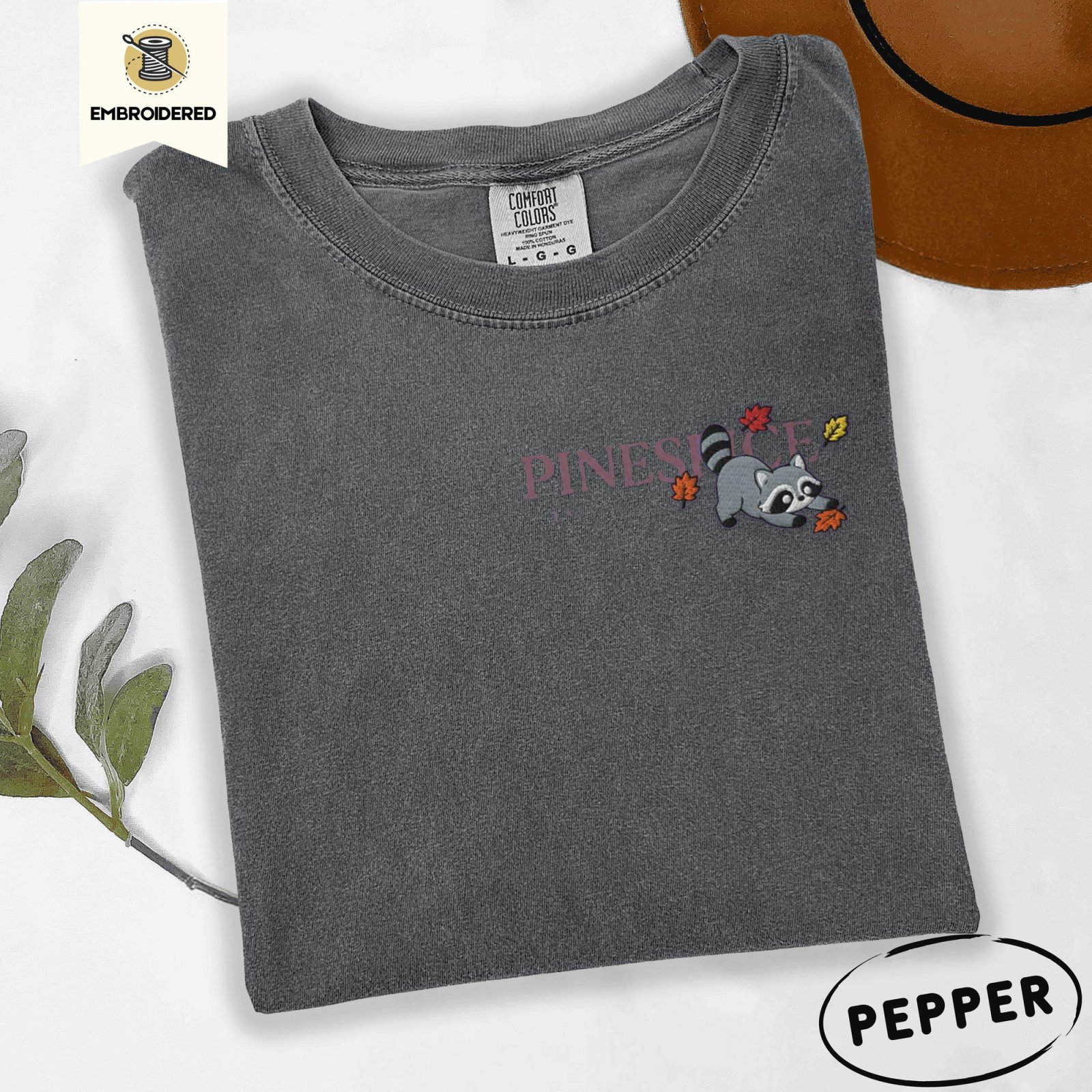 Pepper Fall Raccoon Embroidered T-Shirt