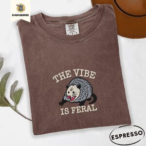 Espresso Feral Possum Embroidered T-Shirt