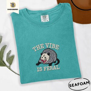 Seafoam Feral Possum Embroidered T-Shirt