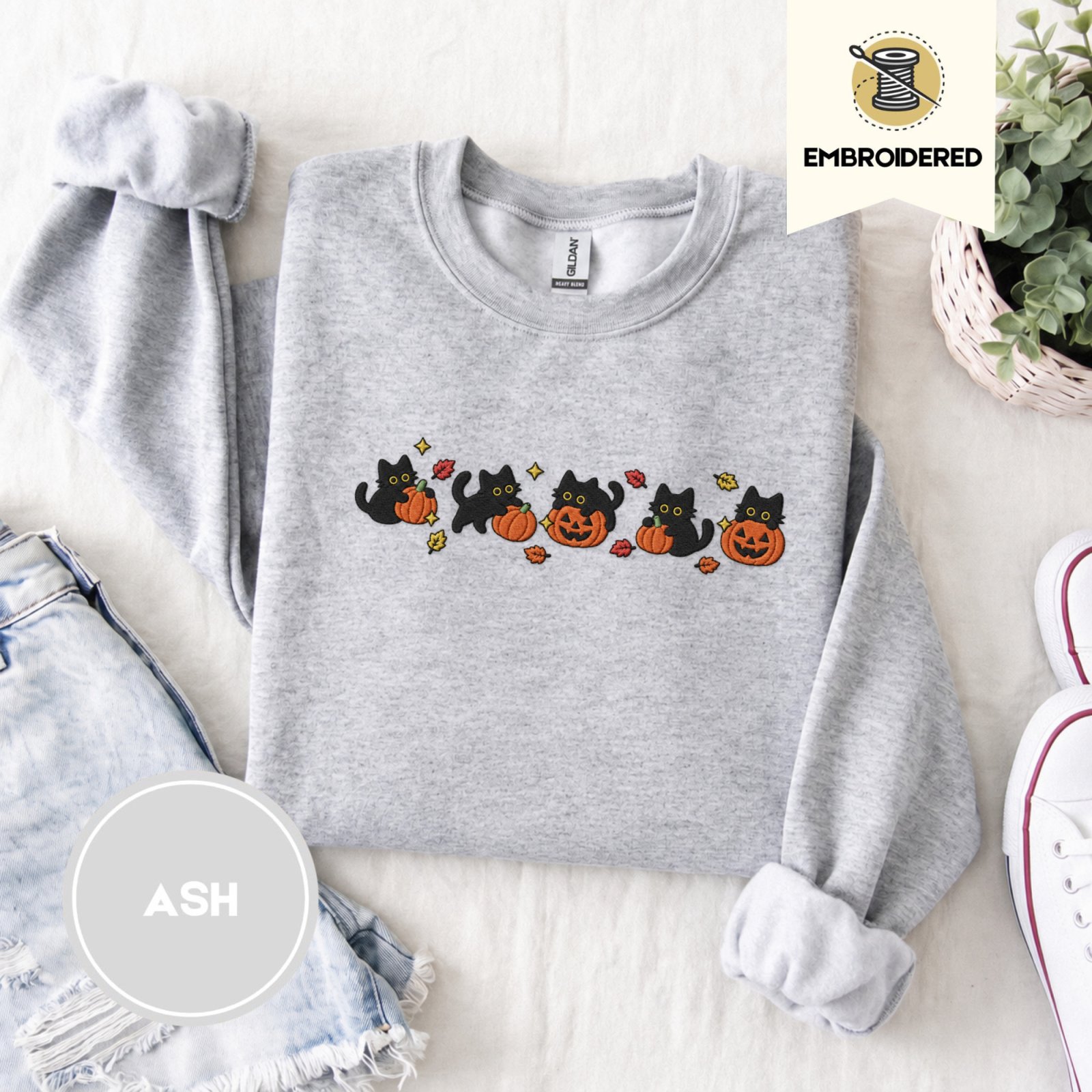 Ash Five Cat Pumpkin Parade Embroidered Sweatshirt