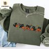 Military Green Five Cat Pumpkin Parade Embroidered Sweatshirt