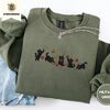 Military Green Five Playful Black Cats Embroidered Sweatshirt