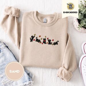 Sand Five Playful Black Cats Embroidered Sweatshirt