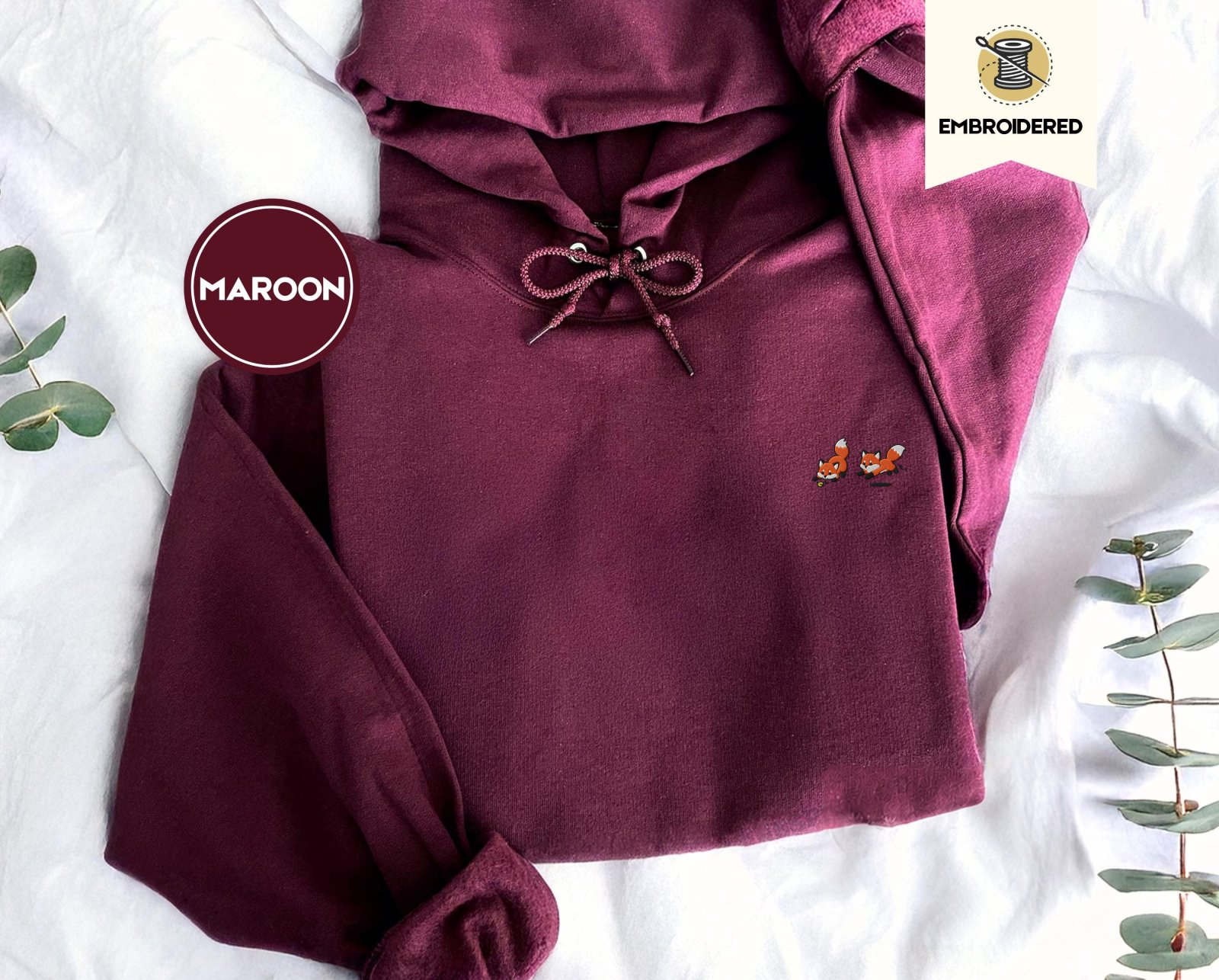 Maroon Five Playful Foxes Embroidered Hoodie