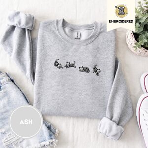Ash Five Posing Skeleton Cats Embroidered Sweatshirt