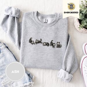 Ash Five Skeleton Cat Poses Embroidered Sweatshirt