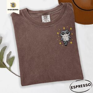 Espresso Floating Space Raccoon Embroidered T-Shirt