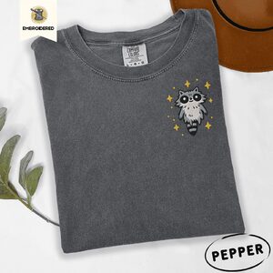 Pepper Floating Space Raccoon Embroidered T-Shirt