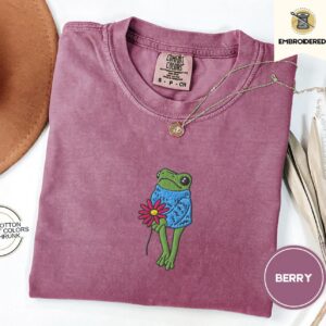 Berry Flower Frog Embroidered T-Shirt
