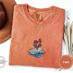 Yam Flowers and Open Book Embroidered T-Shirt