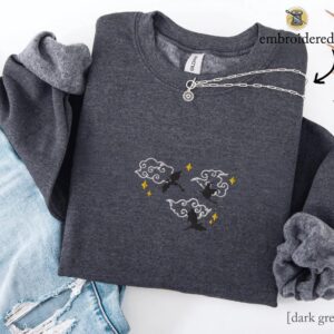 Dark Heather Flying Dragons and Clouds Embroidered Sweatshirt