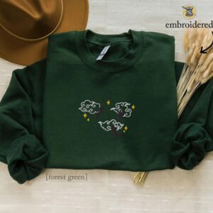 Forest Green Flying Dragons and Clouds Embroidered Sweatshirt
