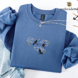 Indigo Blue Flying Dragons and Clouds Embroidered Sweatshirt
