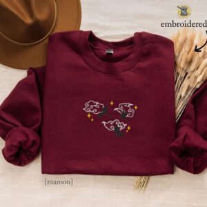 Maroon Flying Dragons and Clouds Embroidered Sweatshirt