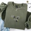 Military Green Flying Dragons and Clouds Embroidered Sweatshirt