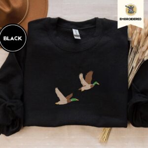 Black Flying Mallard Ducks Embroidered Sweatshirt