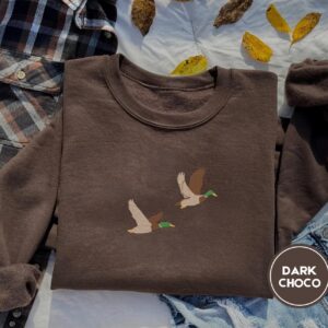 Dark Chocolate Flying Mallard Ducks Embroidered Sweatshirt