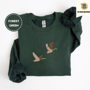 Forest Green Flying Mallard Ducks Embroidered Sweatshirt