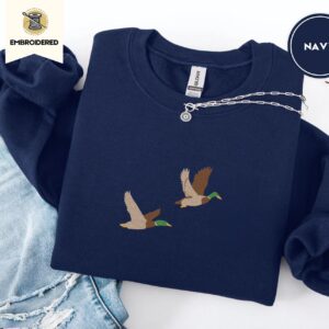 Navy Flying Mallard Ducks Embroidered Sweatshirt