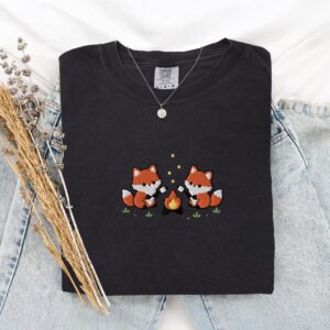 Black Fox Campfire Embroidered T-Shirt
