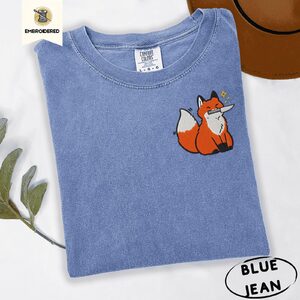 Blue Jean Fox with Knife Embroidered T-Shirt