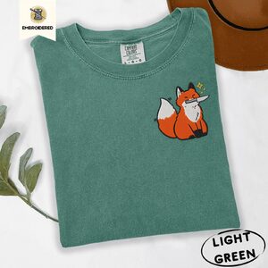 Light Green Fox with Knife Embroidered T-Shirt