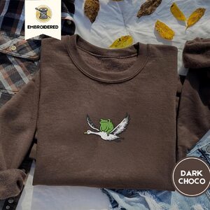 Dark Chocolate Frog and Goose Embroidered Sweatshirt